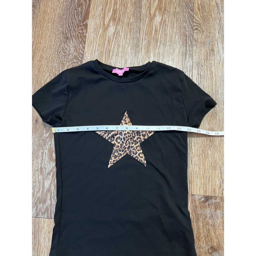 Edikted Shirt Womens Black Small Leopard Cheetah Print Star Patch Short Sleeve - Picture 3 of 5